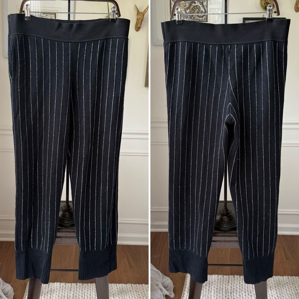 Opening Ceremony Black Knit Jogger Trousers Black Silver Stripe L